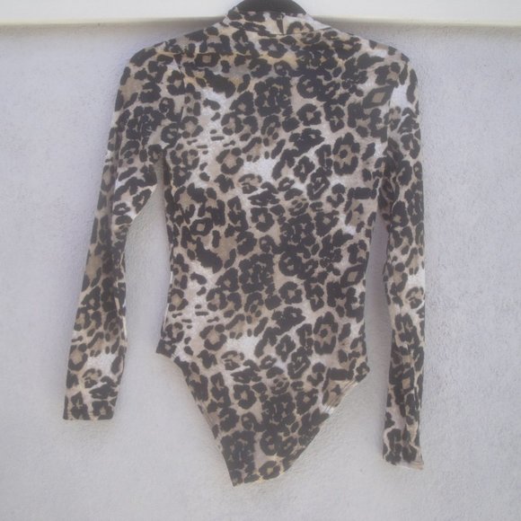 Gaze Bodysuit Women's Size XS Mocked Turtleneck Knit Animal Print - Picture 2 of 2